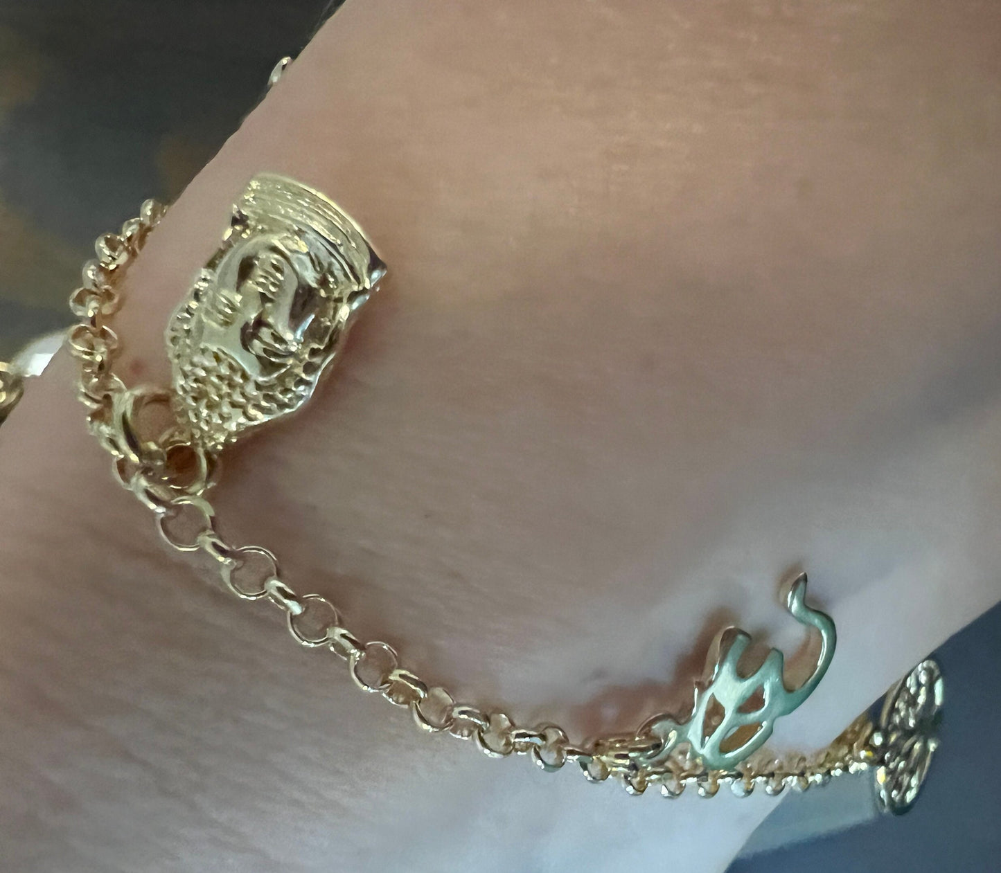 5 Charm Gold Vermeil Lotus Ohm Tree of Life Bracelet