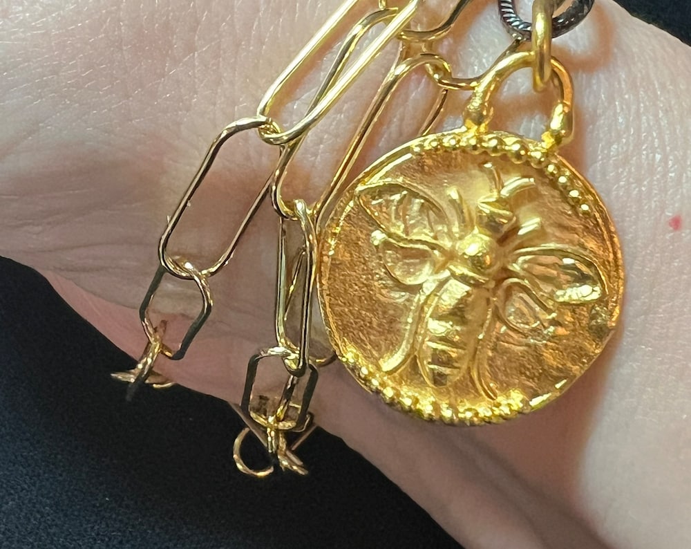 21” Gold-Filled Paperclip Necklace/bracelet with Gold Vermeil Queen Bee Charm