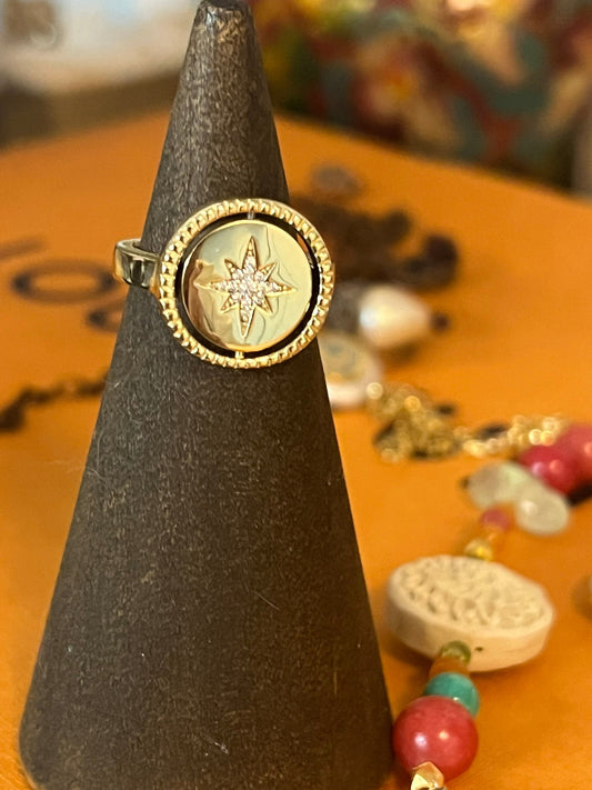 Gold Vermeil Reversible Moon/North Star Ring, high polish shine