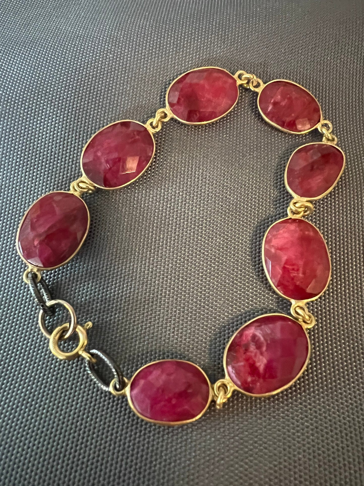 Oval Ruby Link Chain Bracelet Gold Vermeil