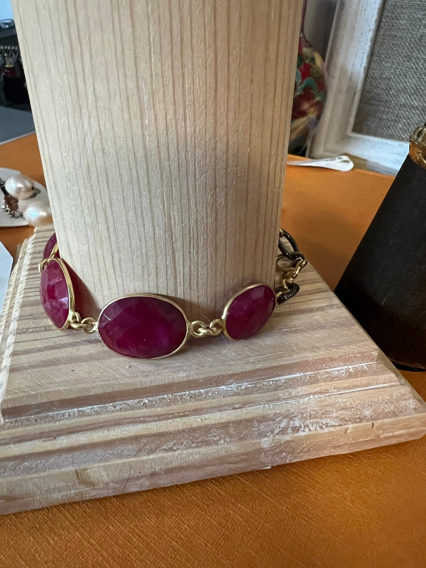 Oval Ruby Link Chain Bracelet Gold Vermeil