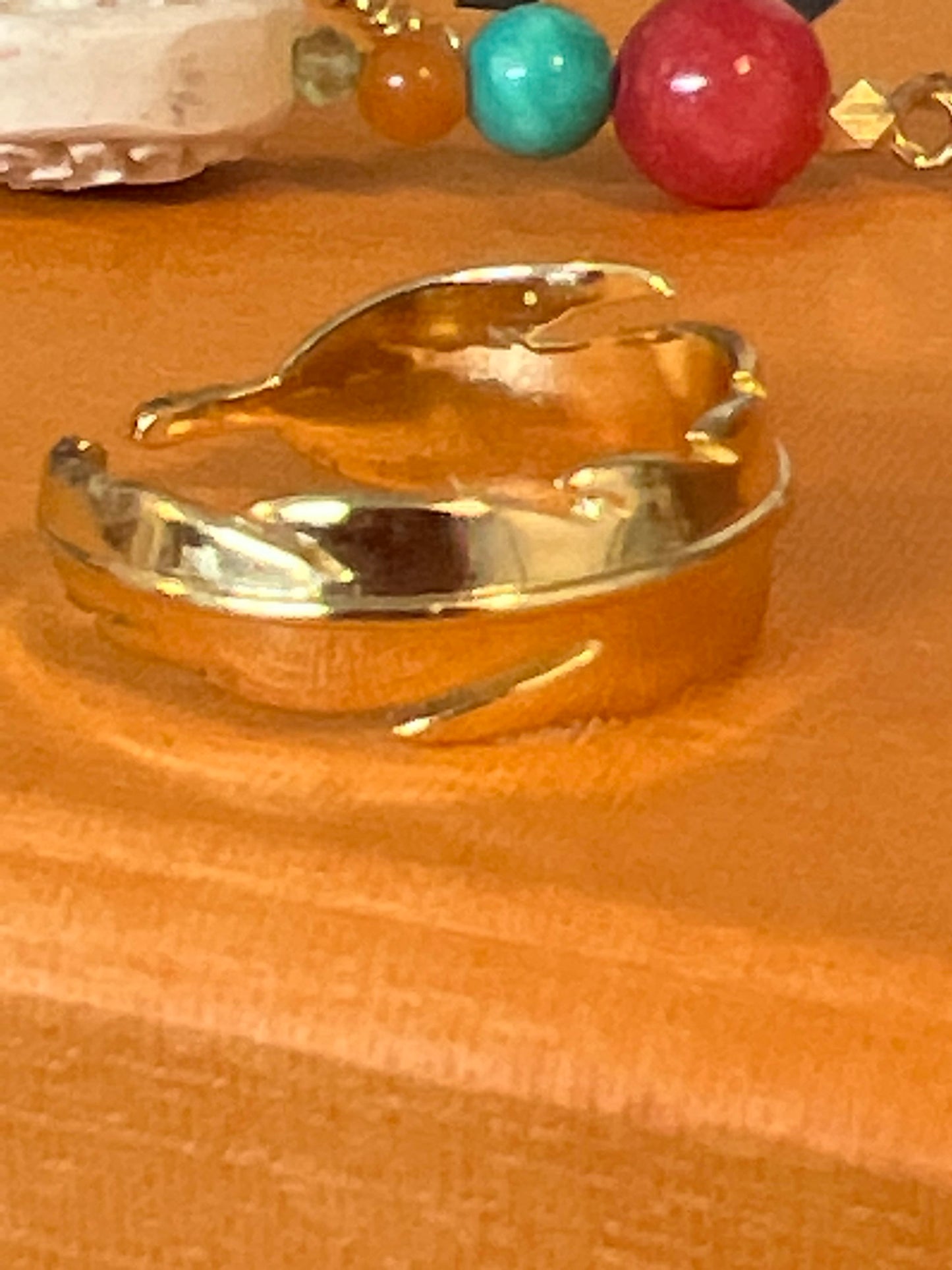 Gold Vermeil Feather Ring Band, size 6