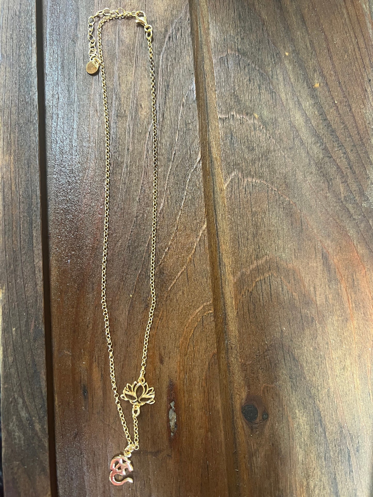 Lotus and Om Necklace 16”-18” Gold Vermeil