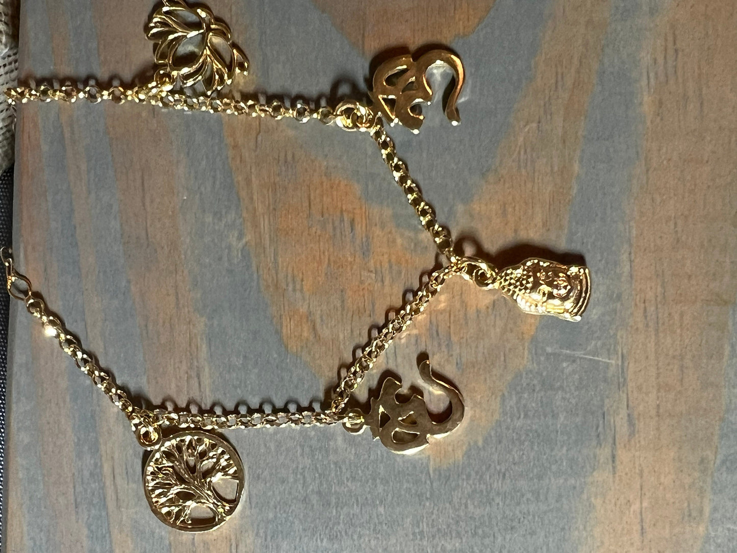 5 Charm Gold Vermeil Lotus Ohm Tree of Life Bracelet