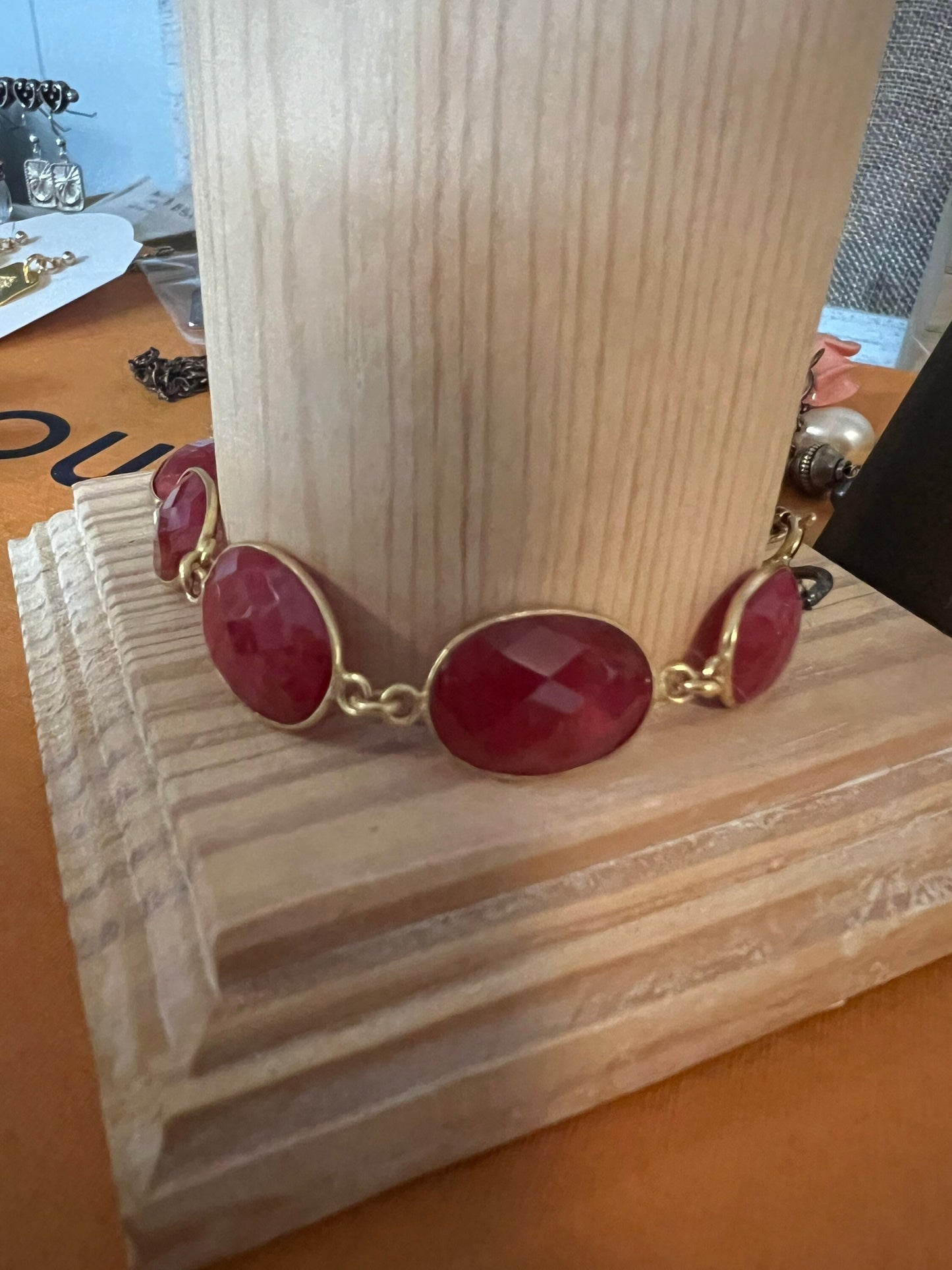 Oval Ruby Link Chain Bracelet Gold Vermeil