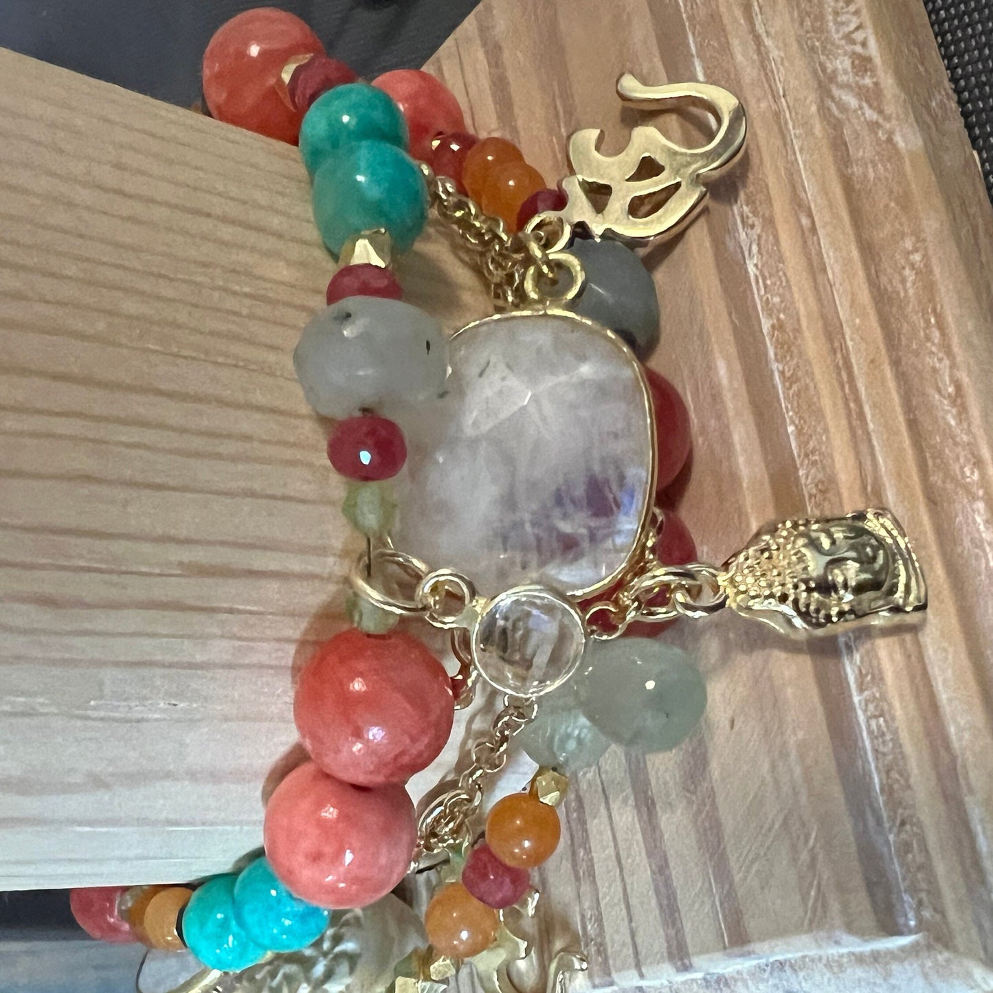 5 Charm Gold Vermeil Lotus Ohm Tree of Life Bracelet