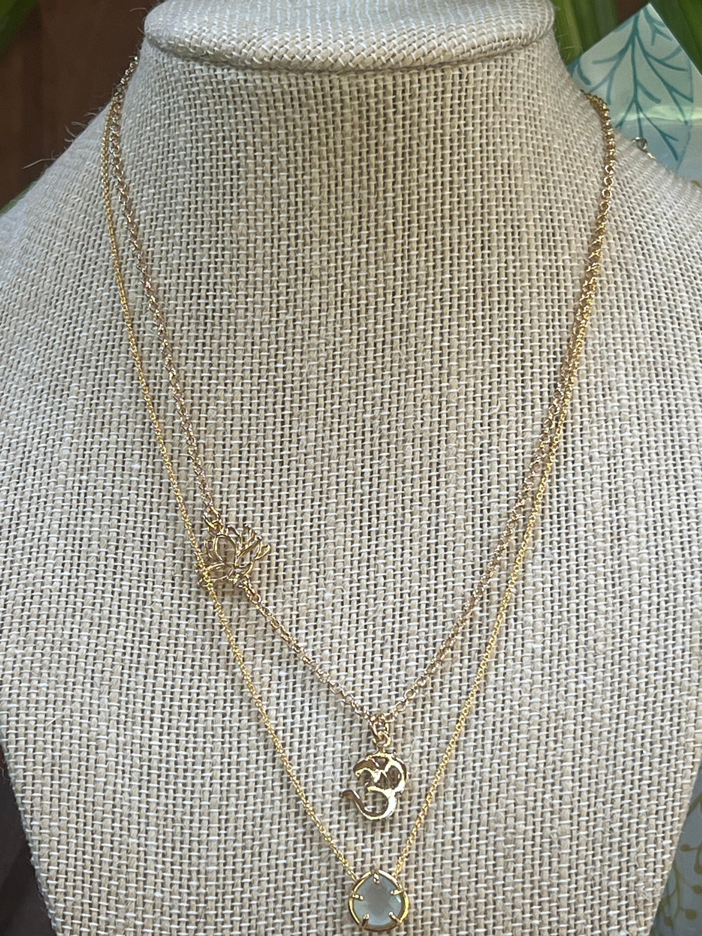 Lotus and Om Necklace 16”-18” Gold Vermeil