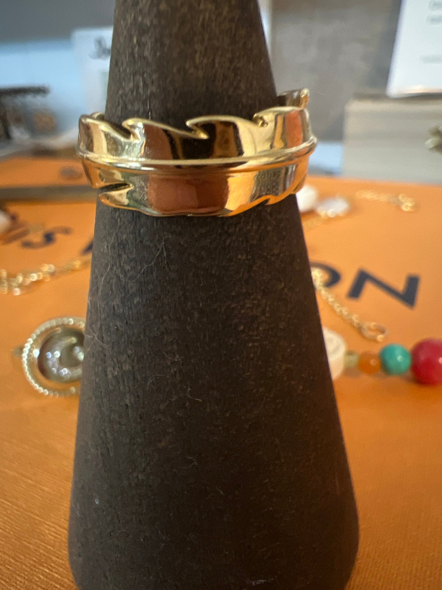 Gold Vermeil Feather Ring Band, size 6