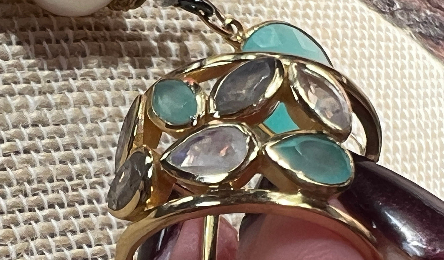 Multi-gem Vermeil Gold Ring size 7, Aqua Chalcedony, Labradorite Price Drop!