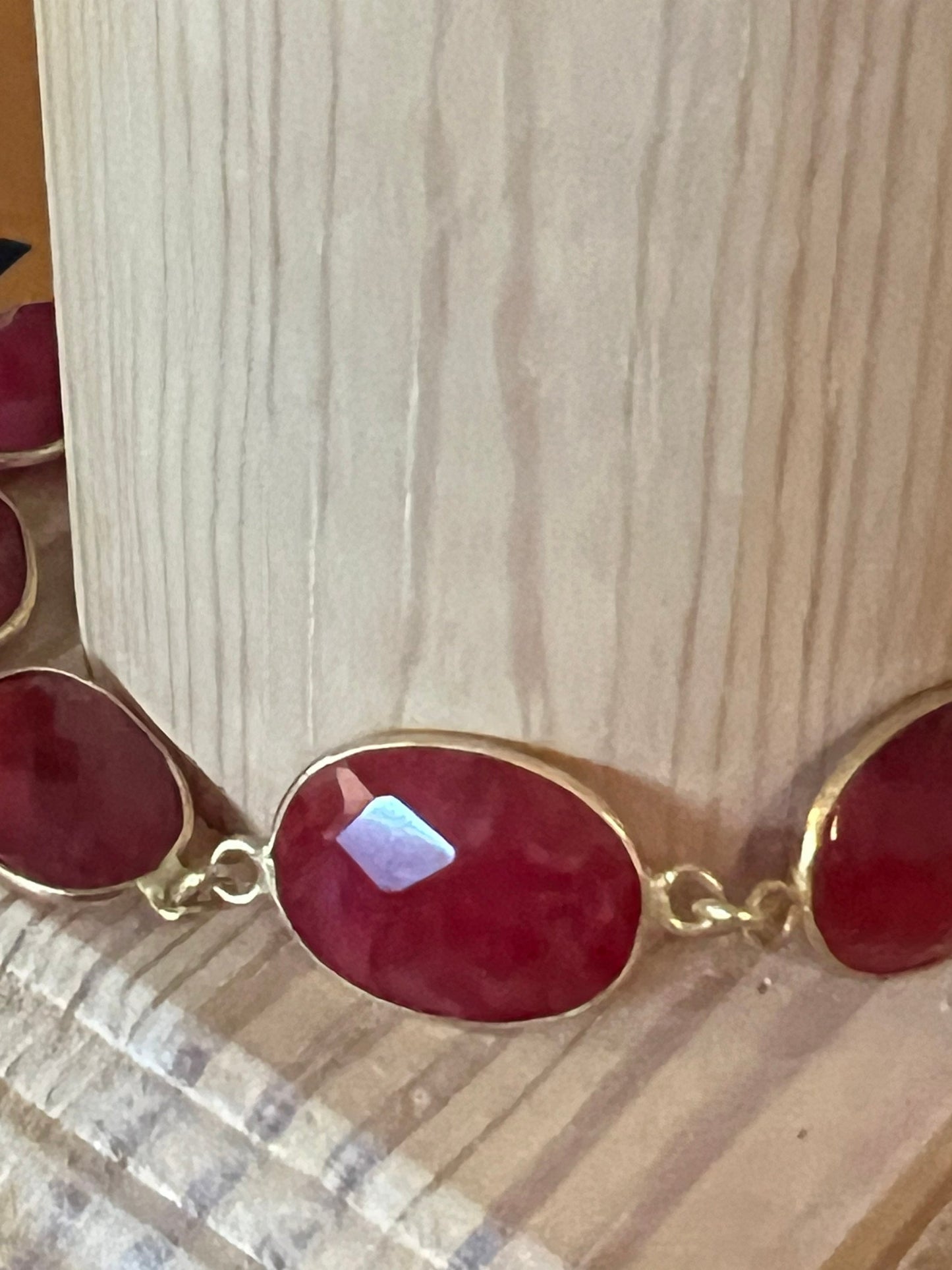 Oval Ruby Link Chain Bracelet Gold Vermeil