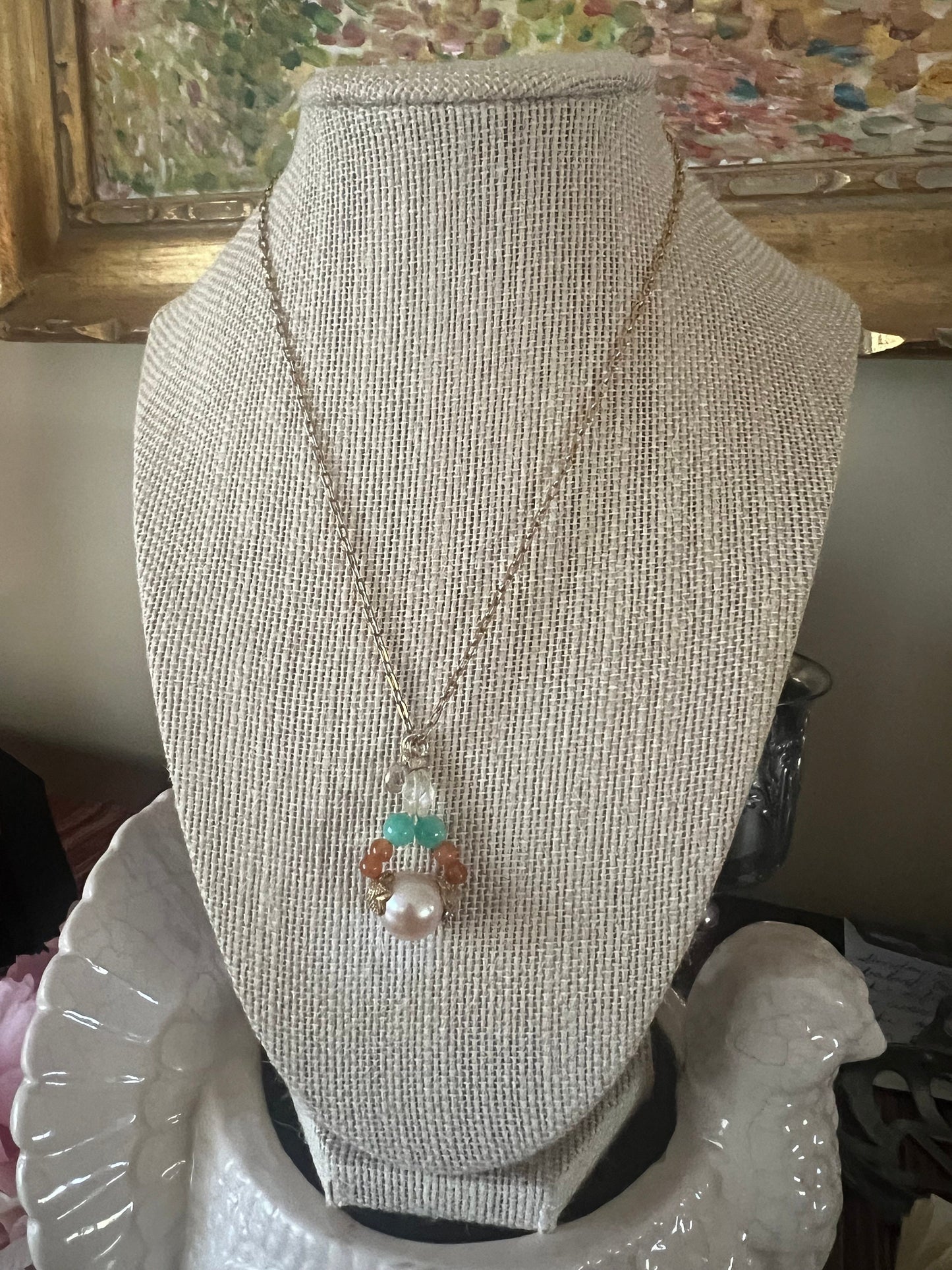 11mm Peach Pearl orange and aqua quartzite with lemon citrine 16” necklace