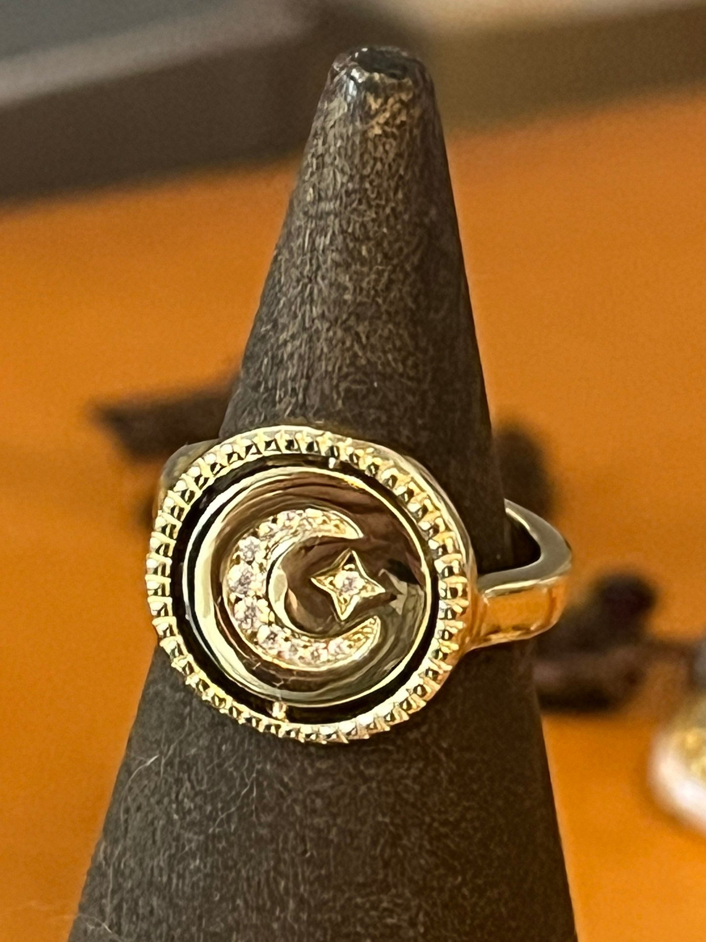 Gold Vermeil Reversible Moon/North Star Ring, high polish shine