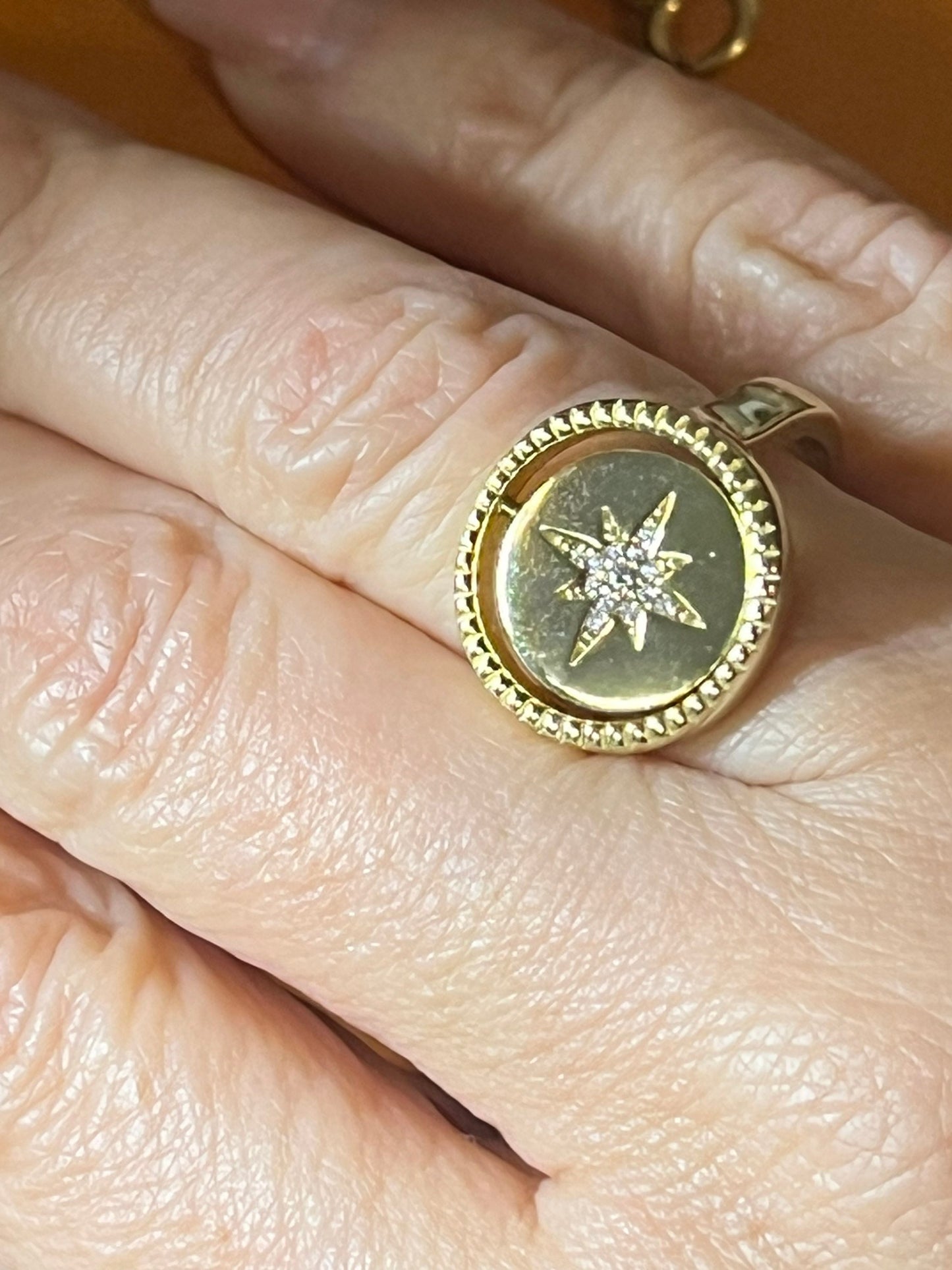 Gold Vermeil Reversible Moon/North Star Ring, high polish shine