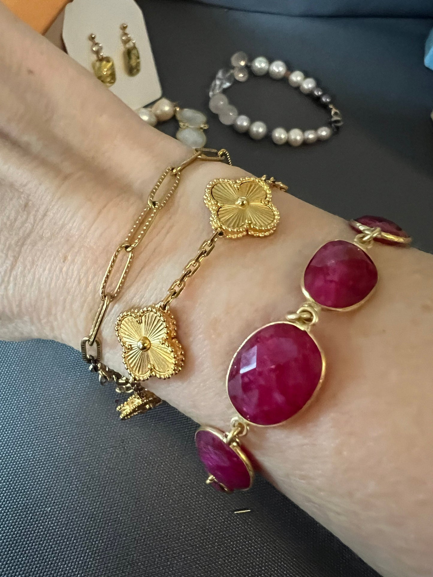 Oval Ruby Link Chain Bracelet Gold Vermeil