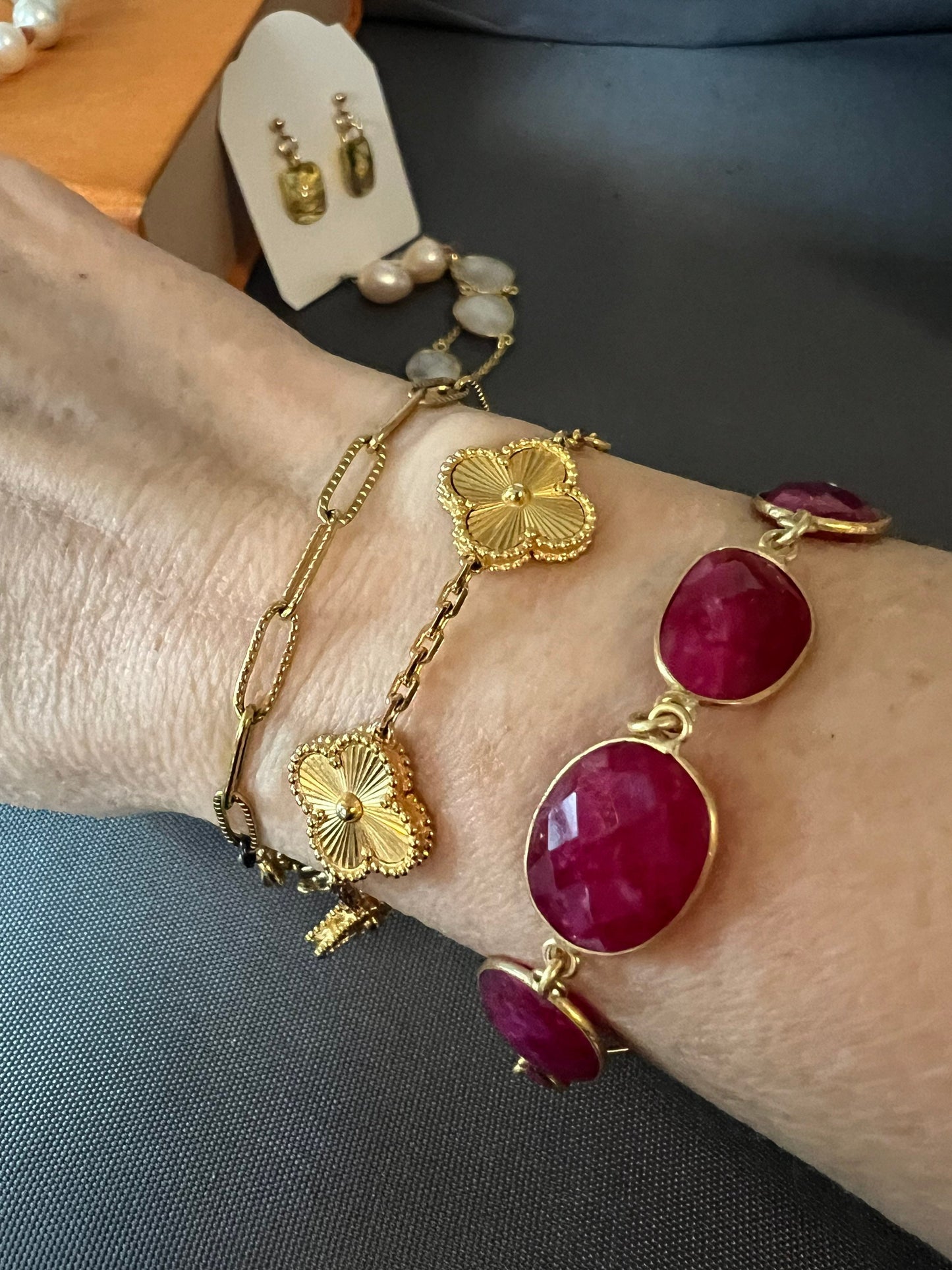 Oval Ruby Link Chain Bracelet Gold Vermeil