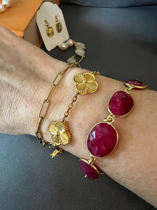 Oval Ruby Link Chain Bracelet Gold Vermeil