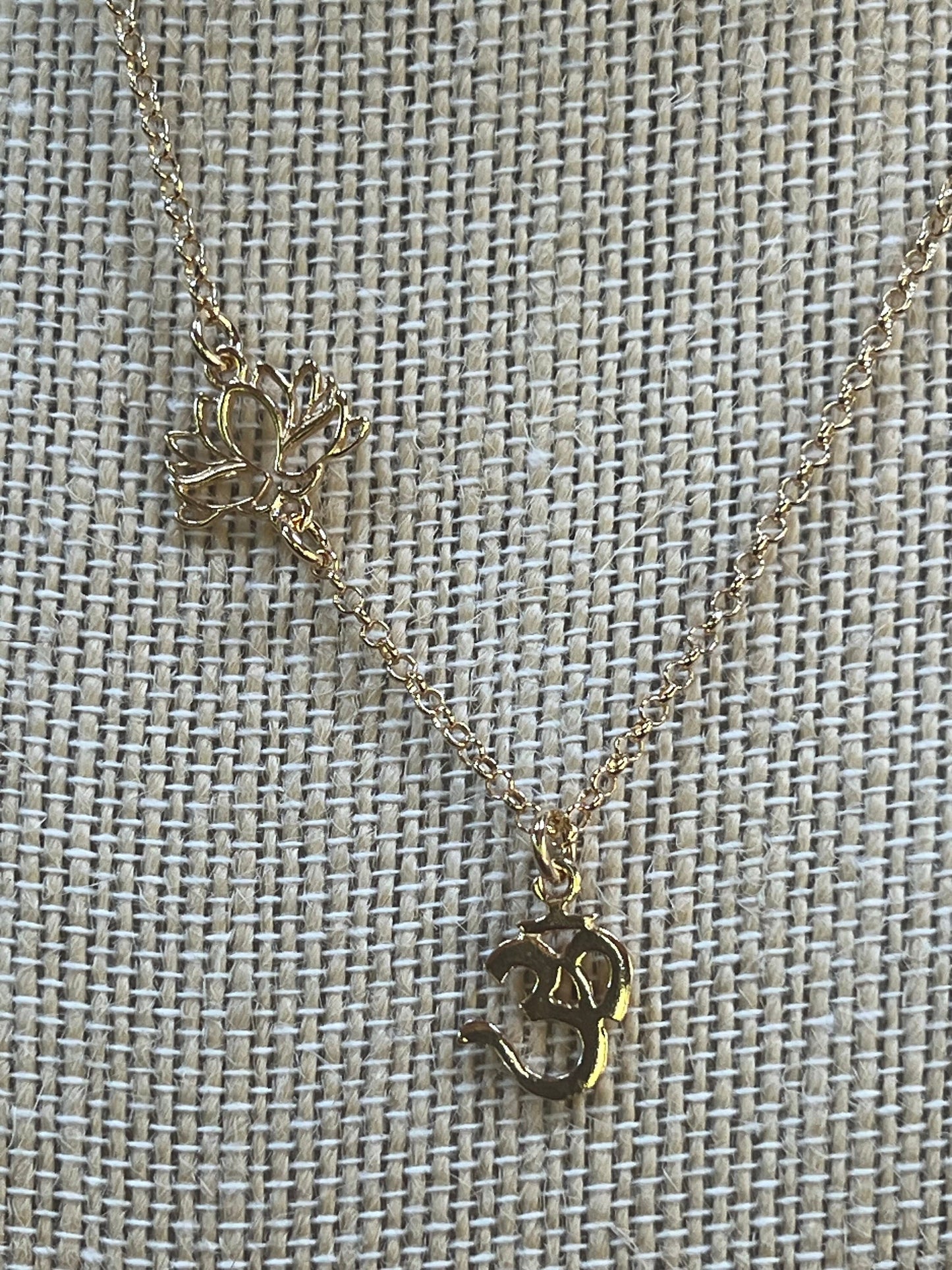 Lotus and Om Necklace 16”-18” Gold Vermeil