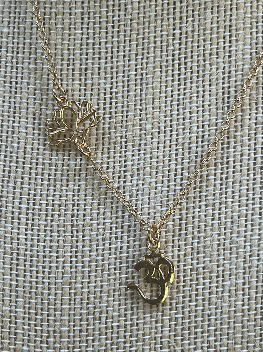 Lotus and Om Necklace 16”-18” Gold Vermeil