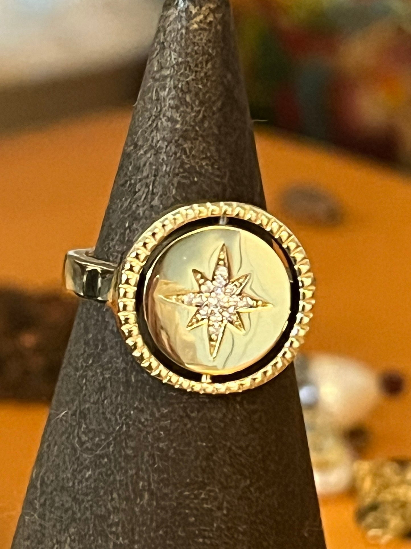 Gold Vermeil Reversible Moon/North Star Ring, high polish shine