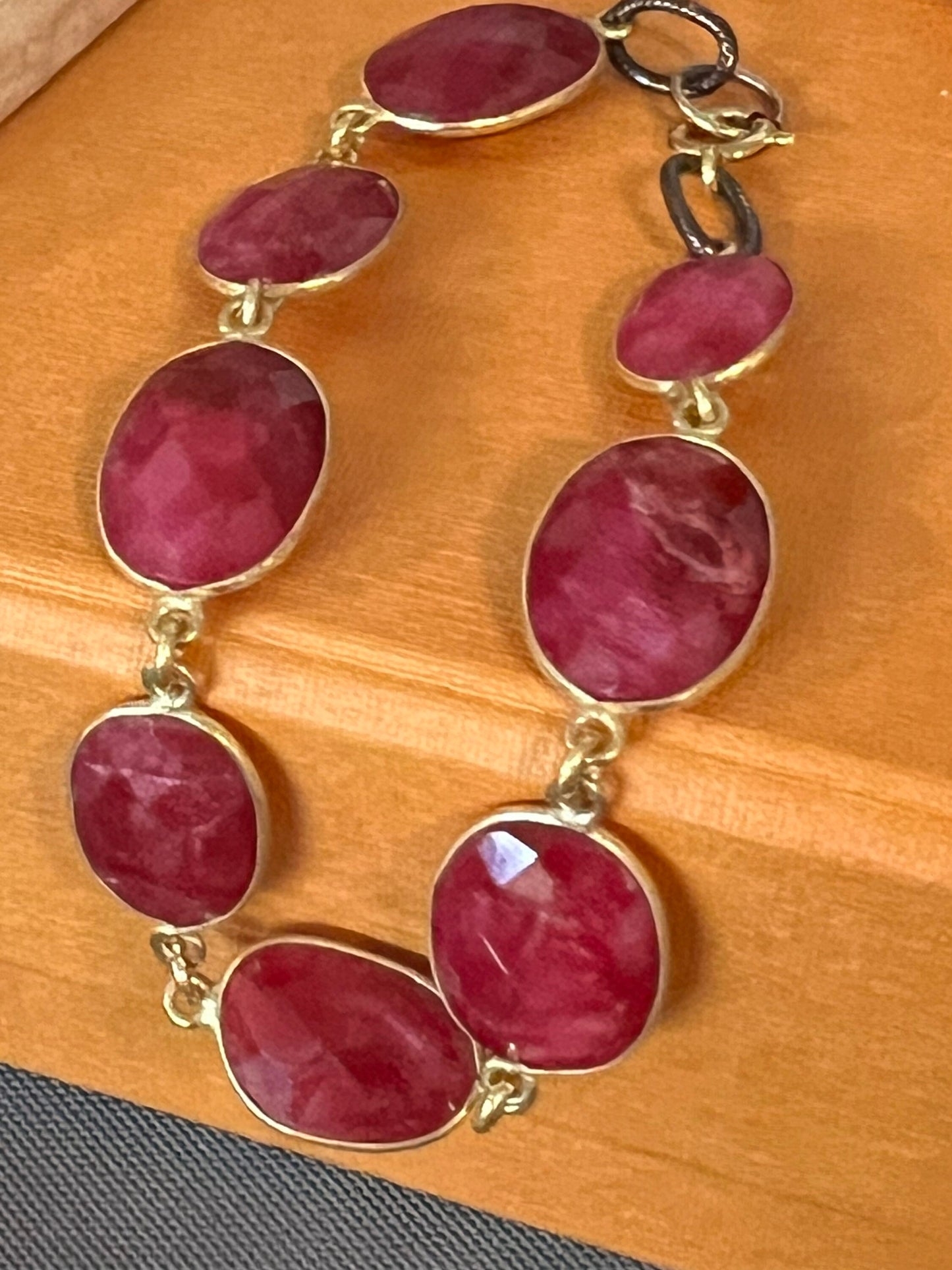 Oval Ruby Link Chain Bracelet Gold Vermeil