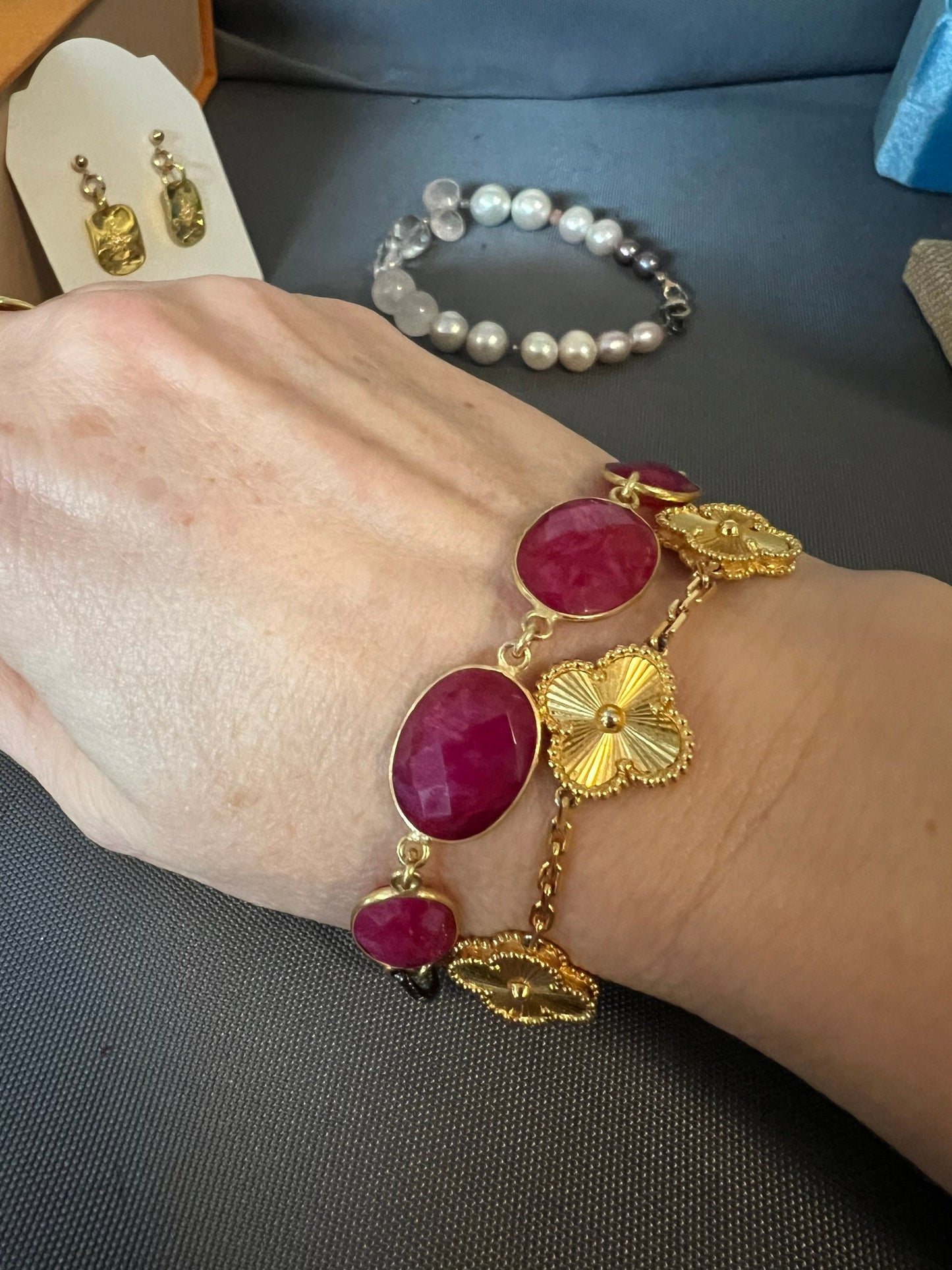 Oval Ruby Link Chain Bracelet Gold Vermeil