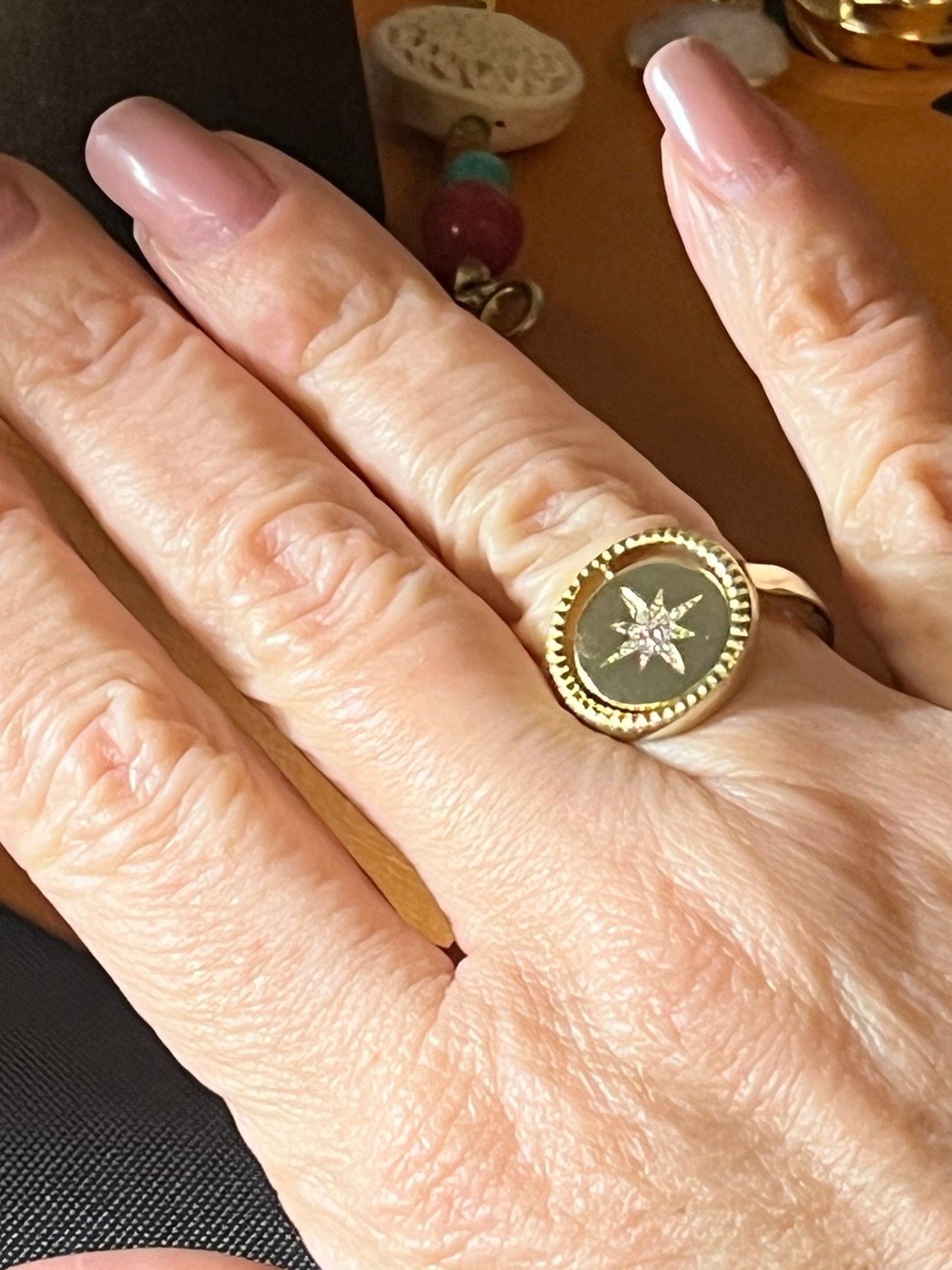 Gold Vermeil Reversible Moon/North Star Ring, high polish shine