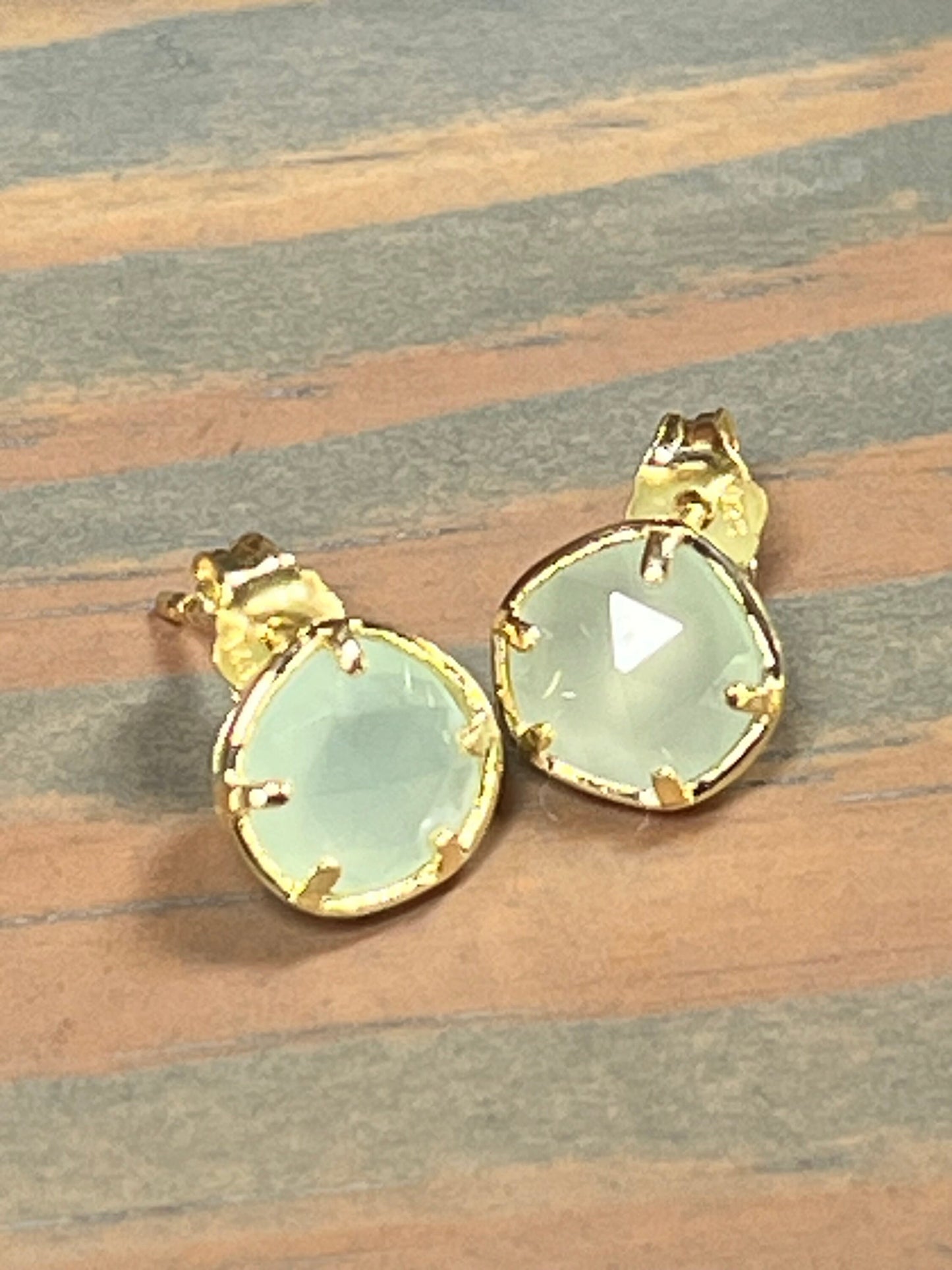 Light Aqua Faceted Chalcedony Earrings Gold Vermeil