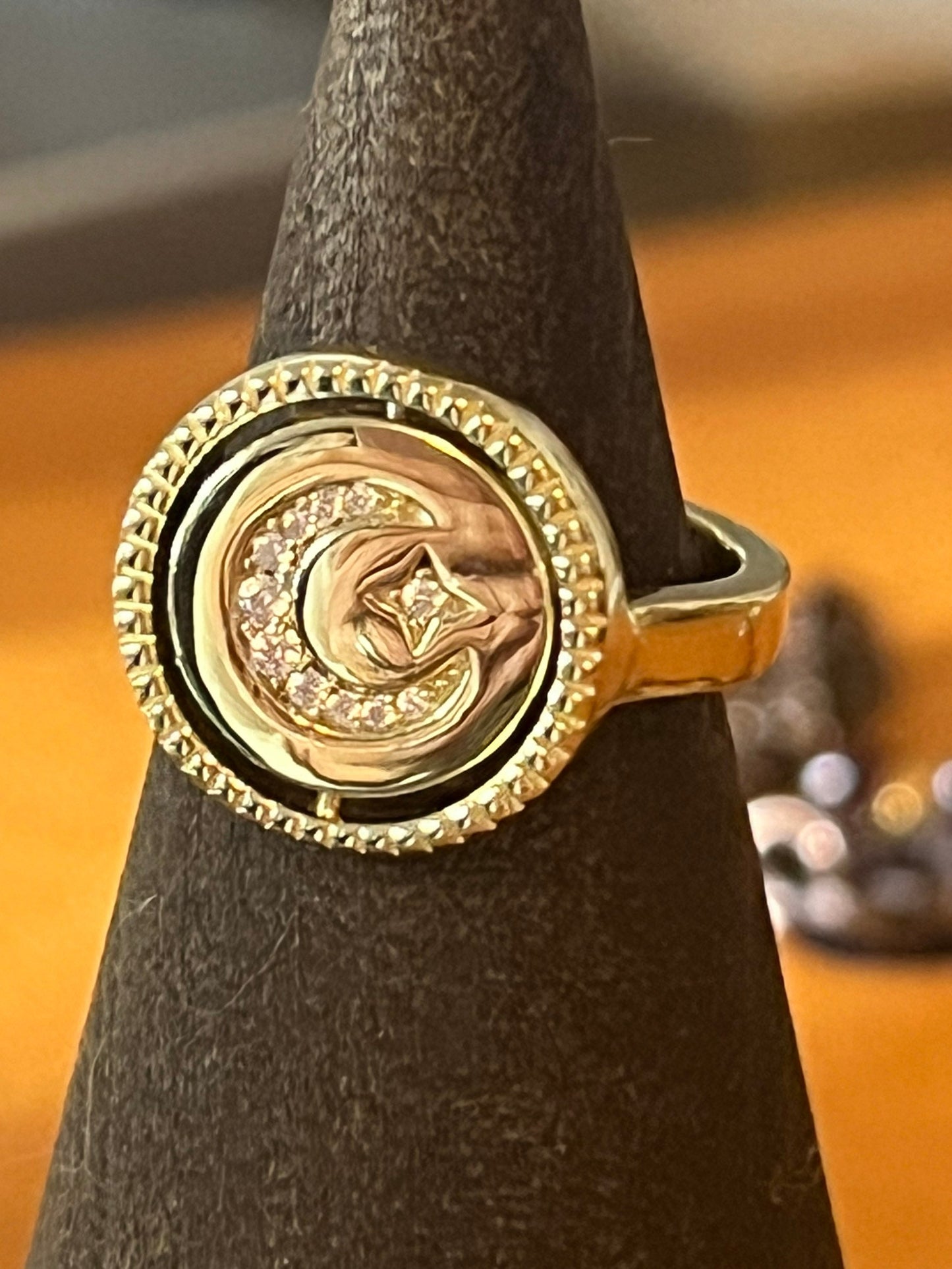 Gold Vermeil Reversible Moon/North Star Ring, high polish shine
