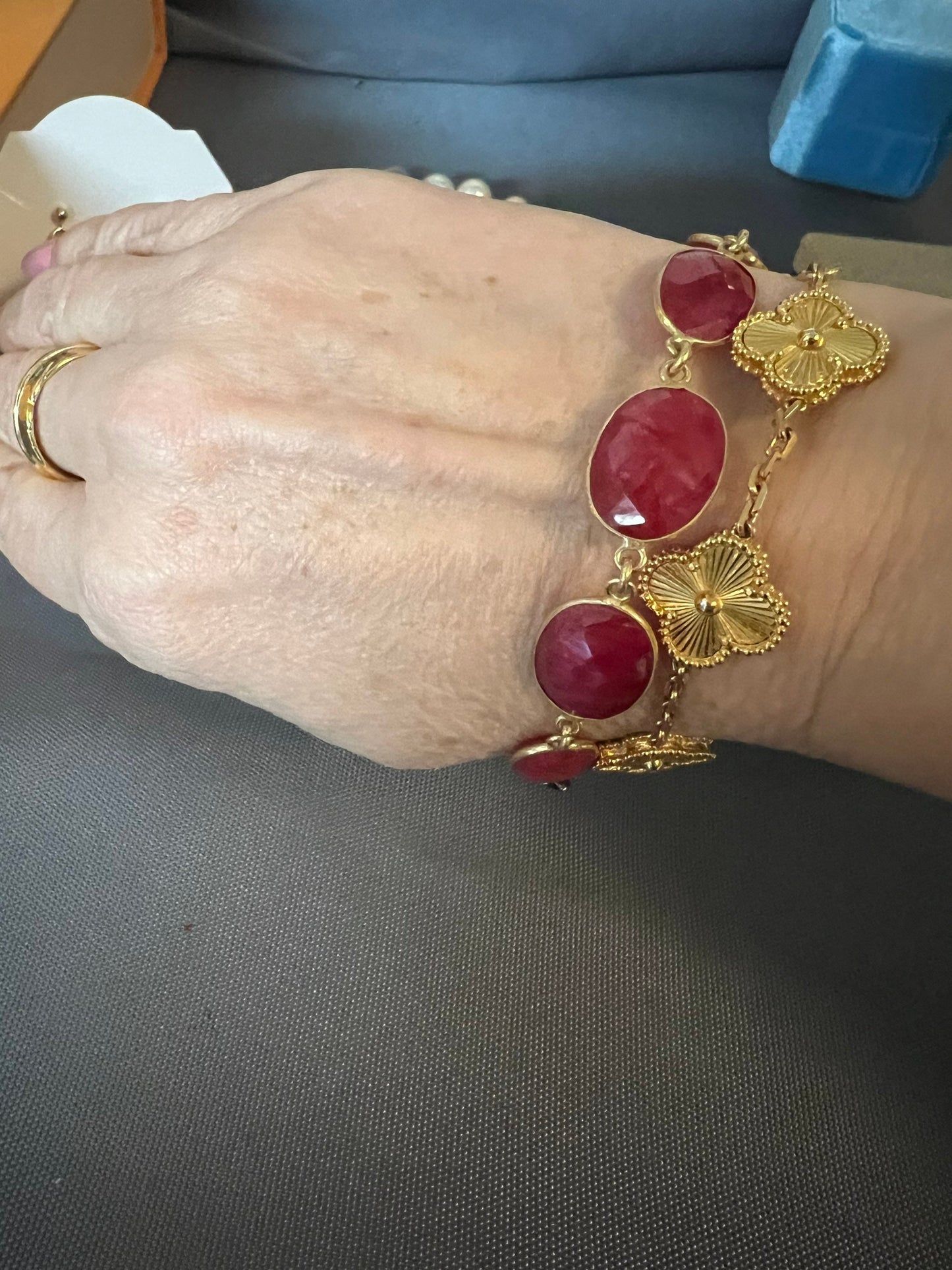 Oval Ruby Link Chain Bracelet Gold Vermeil