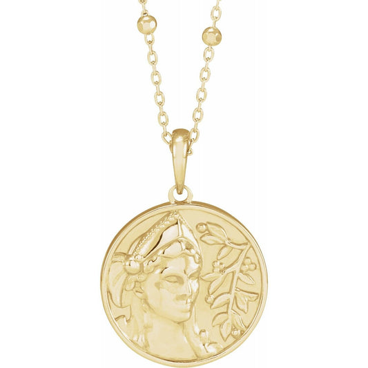 Athena Greek Coin Pendant 14kt. yellow gold, 18 " necklace