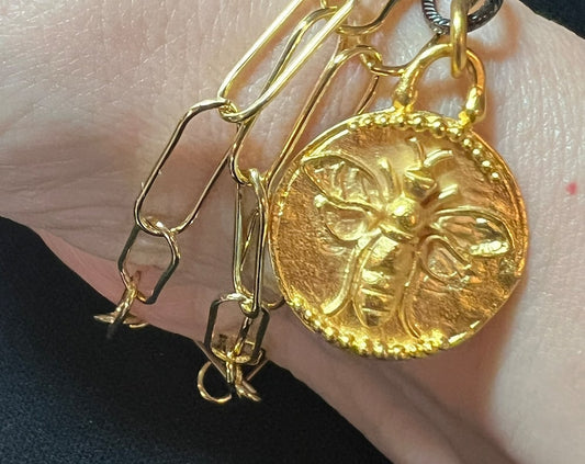 21” Gold-Filled Paperclip Necklace/bracelet with Gold Vermeil Queen Bee Charm